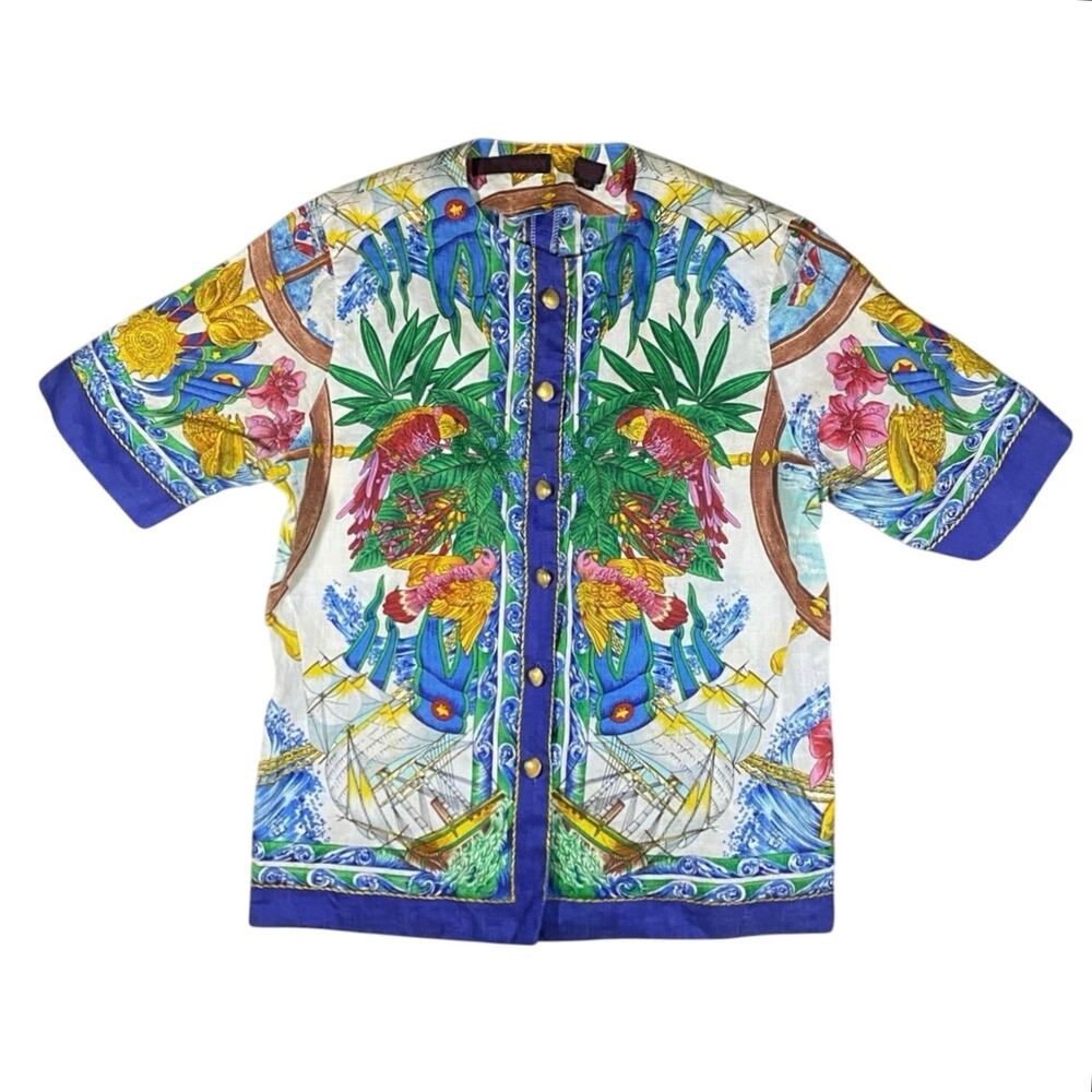 Vintage 80s Tropical Nautical Button Shirt - 12